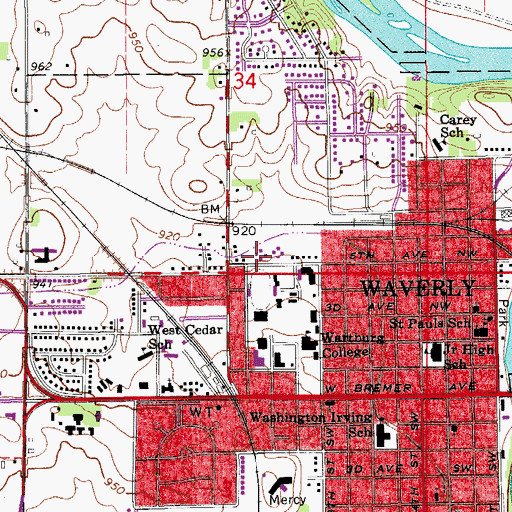 Topographic Map of Waverly Manor, IA
