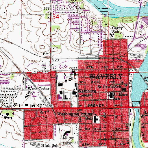 Topographic Map of Hebron Hall, IA