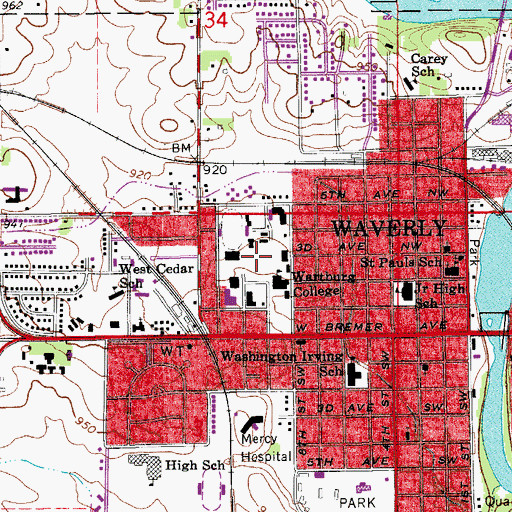 Topographic Map of Old Main, IA