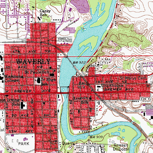 Topographic Map of Waverly City Hall, IA