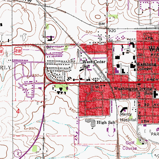 Topographic Map of Waverly Public Library, IA