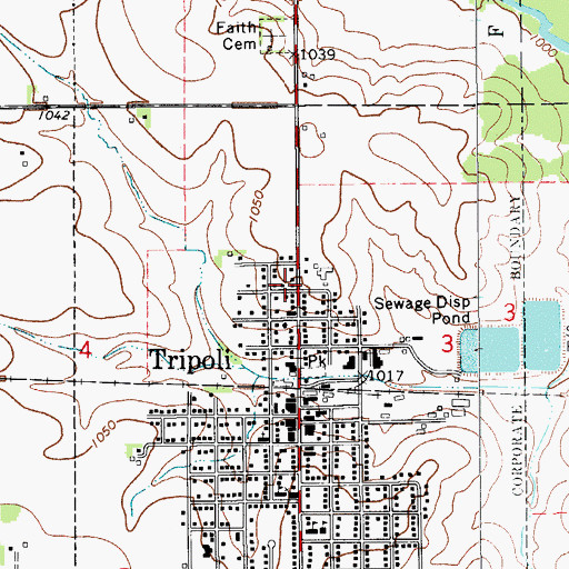 Topographic Map of Tripoli City Hall, IA