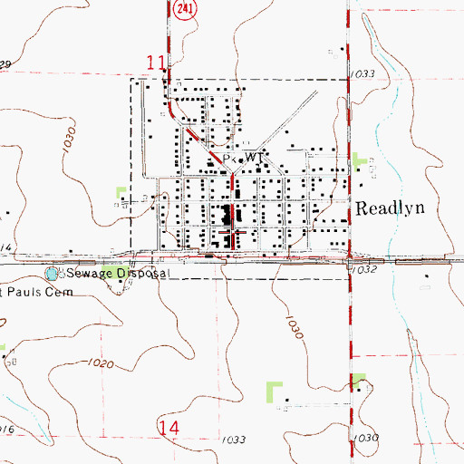 Topographic Map of Readlyn City Hall, IA