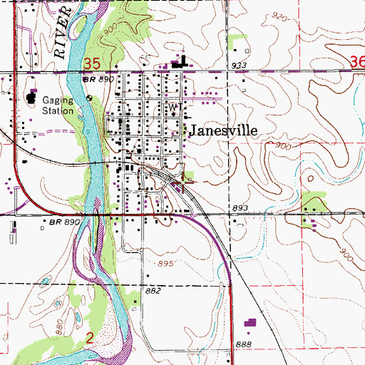 Topographic Map of Janesville, IA