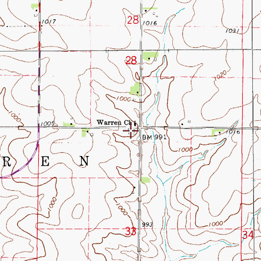 Topographic Map of Warren Evangelical Cemetery, IA