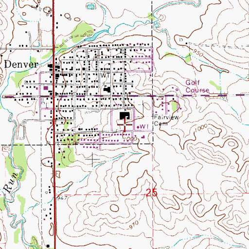 Topographic Map of Denver Middle School, IA