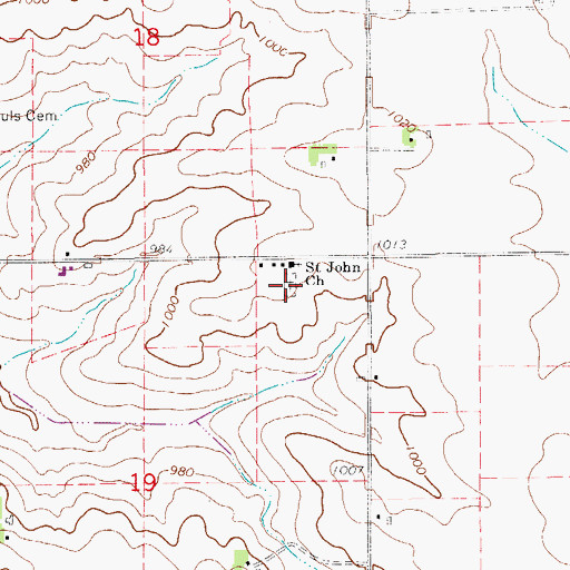 Topographic Map of Saint Johns Lutheran Cemetery, IA