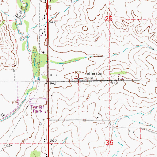 Topographic Map of Jefferson Cemetery, IA