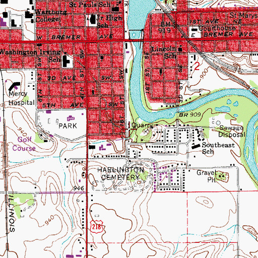 Topographic Map of South Riverside Park, IA