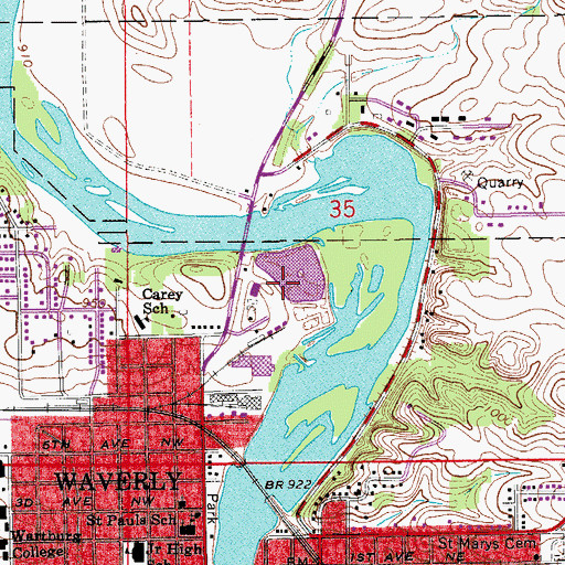 Topographic Map of Three Rivers Park, IA