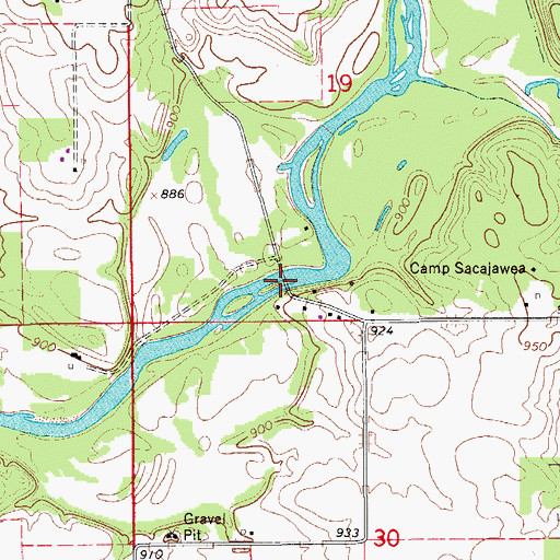 Topographic Map of Green Mill Ford Bridge, IA