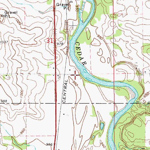Topographic Map of Pearl Rock Canoe Launch Site, IA