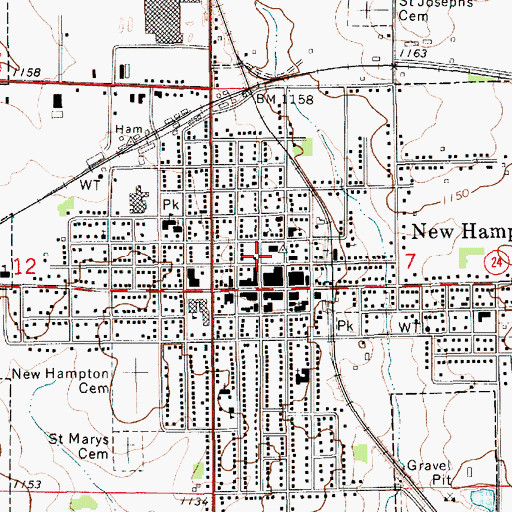 Topographic Map of New Hampton Post Office, IA