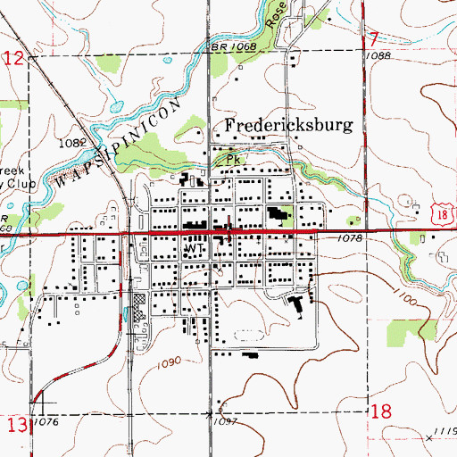 Topographic Map of Fredericksburg Post Office, IA