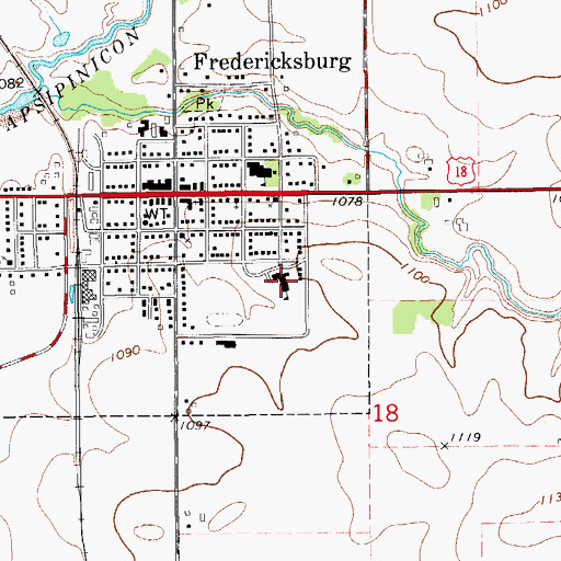 Topographic Map of Fredericksburg Elementary School, IA