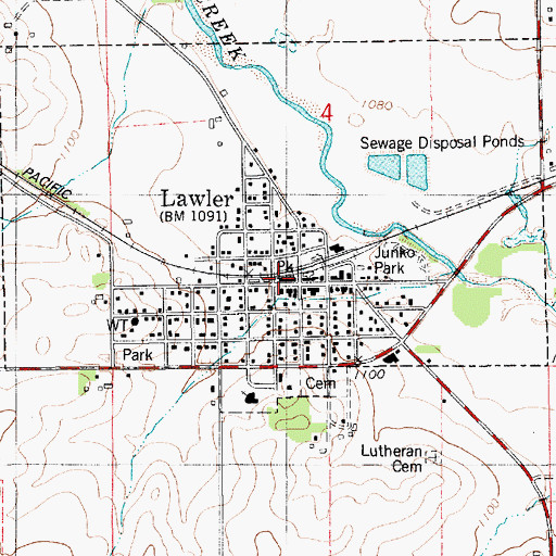 Topographic Map of Lawler, IA
