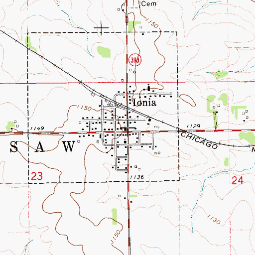 Topographic Map of Ionia, IA