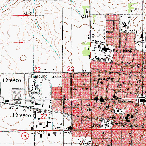 Topographic Map of Kellow House - Howard County Museum, IA