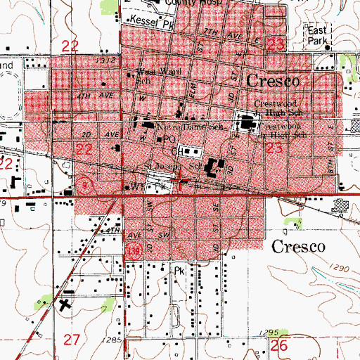 Topographic Map of Cresco (historical), IA