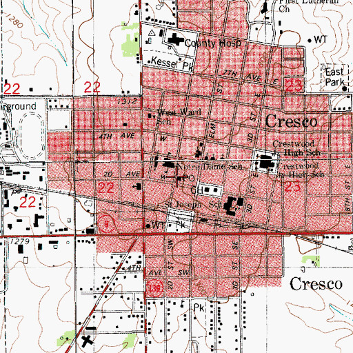 Topographic Map of Cresco Post Office, IA