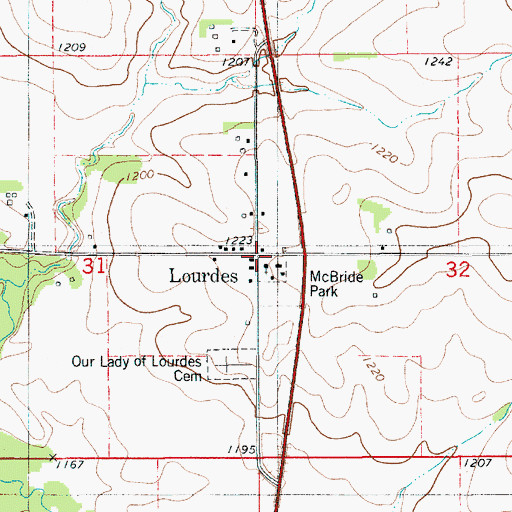 Topographic Map of Lourdes Post Office (historical), IA
