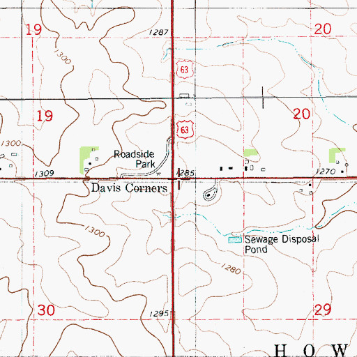 Topographic Map of Davis Corners Post Office (historical), IA
