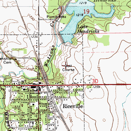 Topographic Map of Riceville Country Club, IA