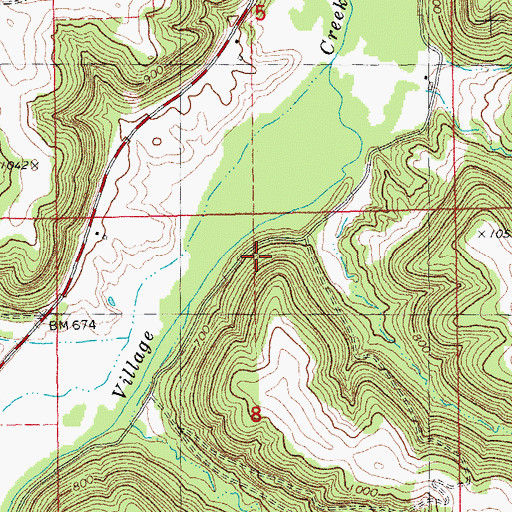 Topographic Map of Village Creek Post Office (historical), IA