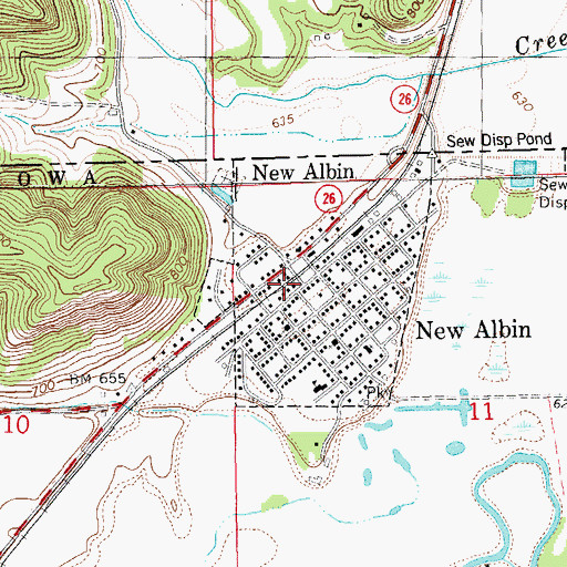 Topographic Map of New Albin Post Office, IA