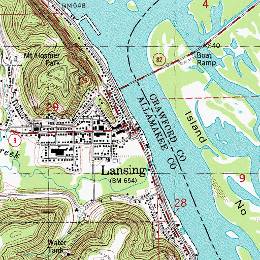 Topographic Map of Lansing Fire Station, IA