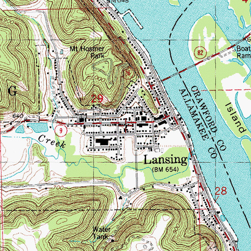 Topographic Map of Lansing City Library, IA