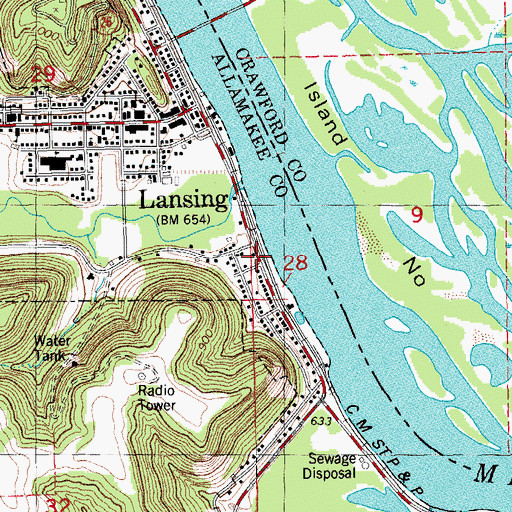 Topographic Map of Lansing, IA