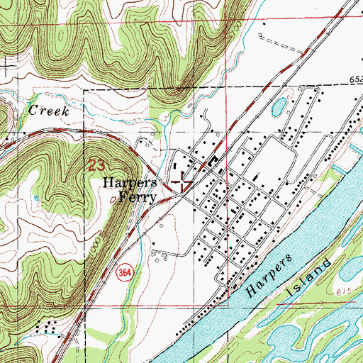 Topographic Map of Harpers Ferry Bluffview, IA