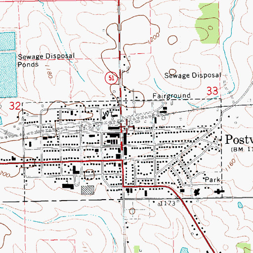 Topographic Map of Postville Fire Department, IA