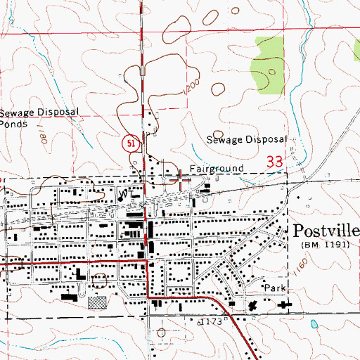 Topographic Map of Postville City Ball Diamond, IA