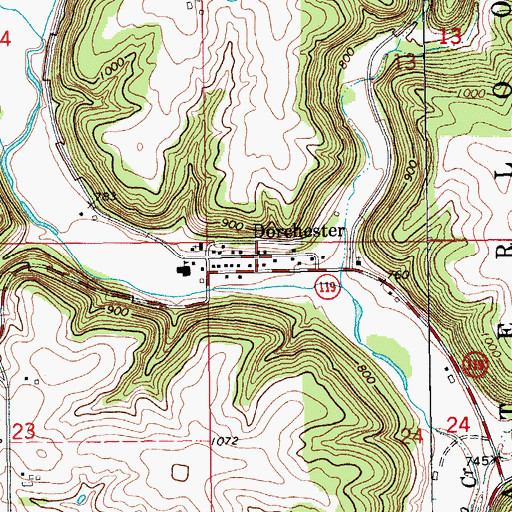 Topographic Map of Dorchester Post Office, IA
