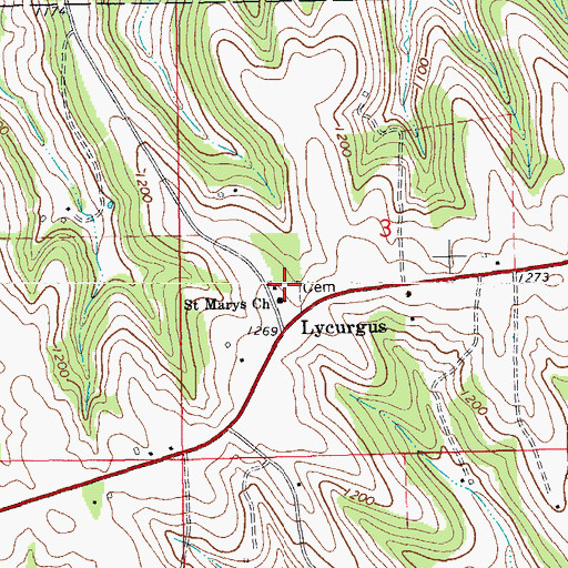 Topographic Map of Lycurgus Cemetery, IA