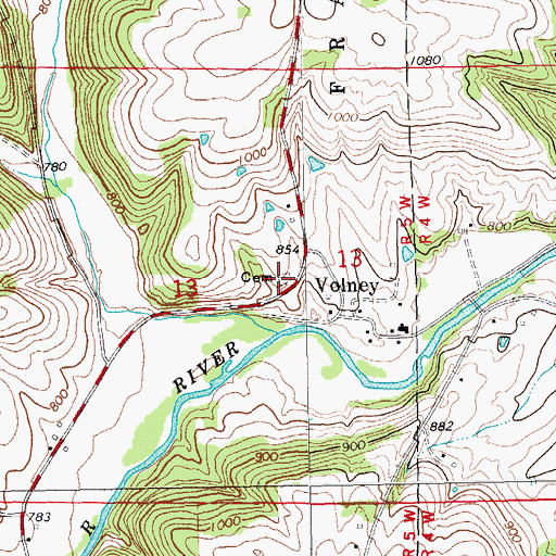 Topographic Map of Volney Cemetery, IA