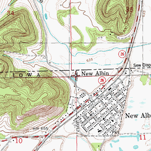 Topographic Map of New Albin Cemetery, IA