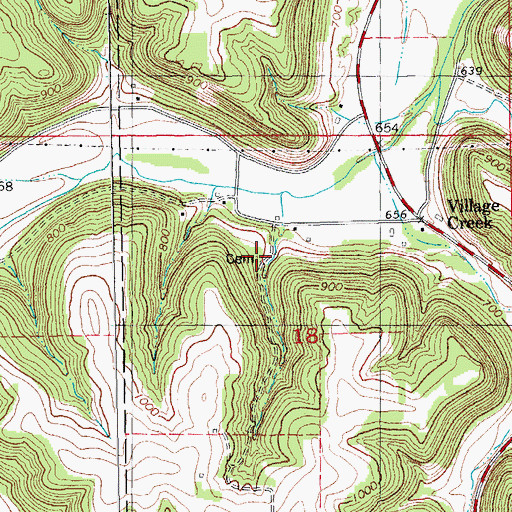 Topographic Map of Village Creek Cemetery, IA
