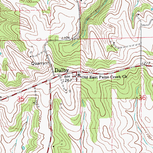 Topographic Map of Old East Paint Creek Cemetery, IA