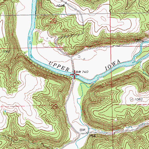 Topographic Map of Hansens Ford Bridge, IA