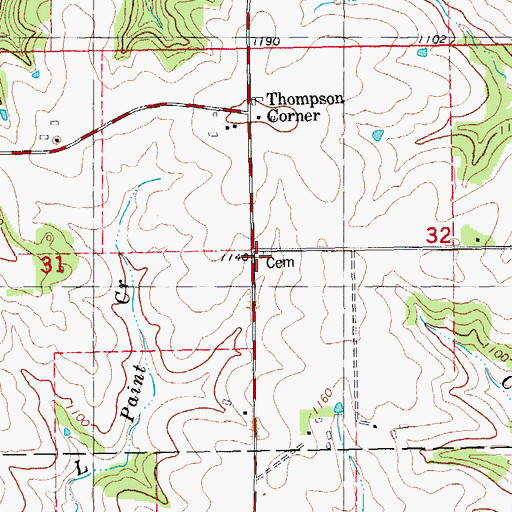 Topographic Map of Thompson Corner Cemetery, IA