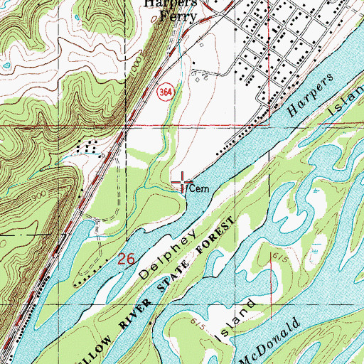 Topographic Map of Harpers Ferry Cemetery, IA