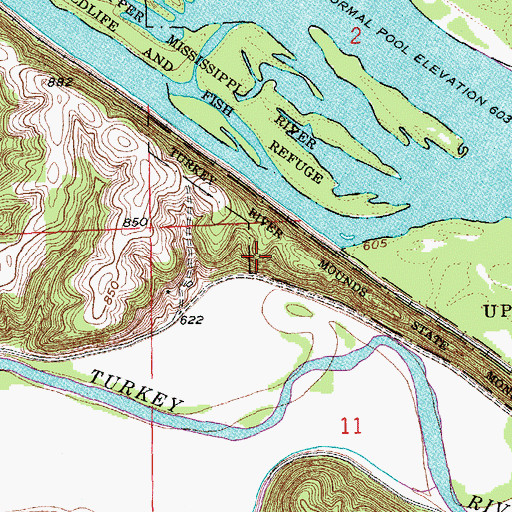 Topographic Map of Turkey River Mounds State Preserve, IA