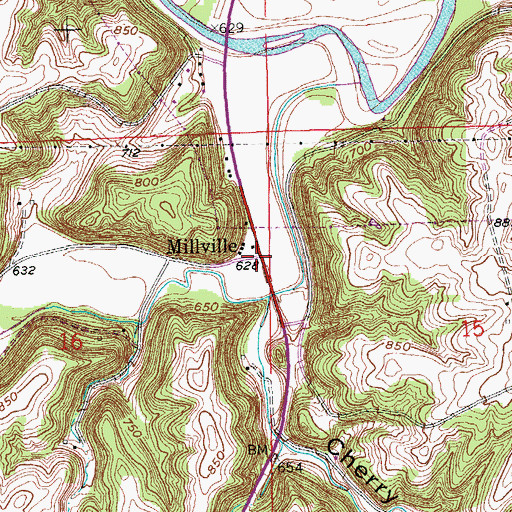Topographic Map of Millville Post Office (historical), IA