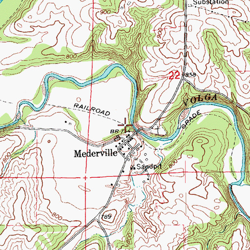 Topographic Map of Mederville (historical), IA