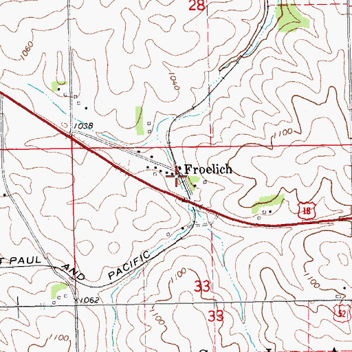 Topographic Map of Froelich Post Office (historical), IA