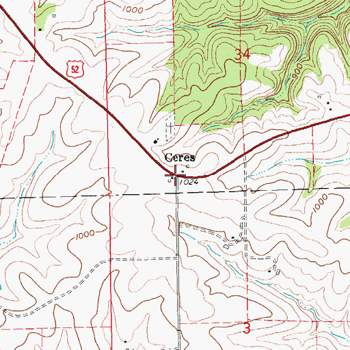 Topographic Map of Ceres Post Office (historical), IA