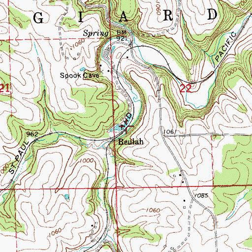 Topographic Map of Beulah Post Office (historical), IA